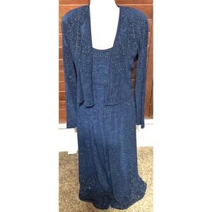 Vintage Rabbit Designs Dress Sz 12 Navy Blue Glitter Formal Glam 2 pc event 90s
